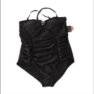 LATTICE RUCHED WIRELESS ONE-PIECE SWIMSUIT